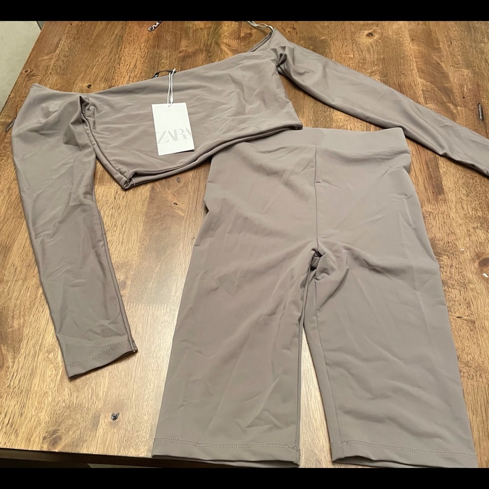 ZARA beige bicycle crop set M/S NWT